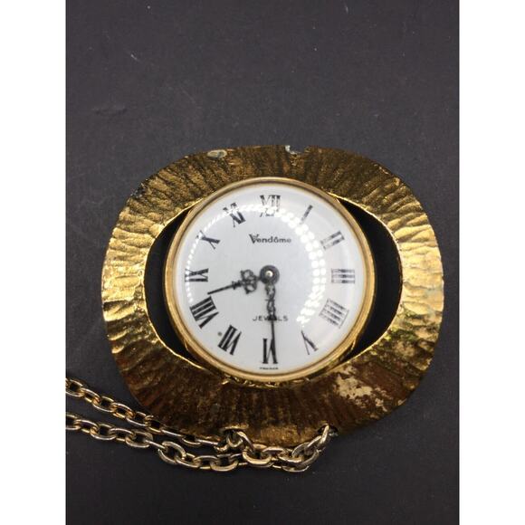 Vintage Vendome Pocket Watch Gold Tone 7 Jewel White Dial For Repair/Parts main image 9